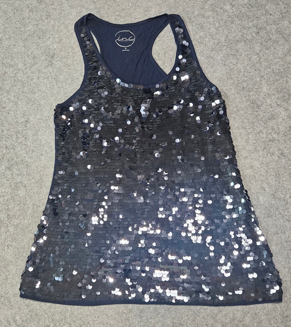INC Navy Blue Sequin Racerback Tank Top XL
